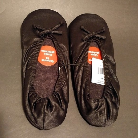 Tender Tootsies Classic Ballerina Slippers, Black, L - Picture 2 of 9